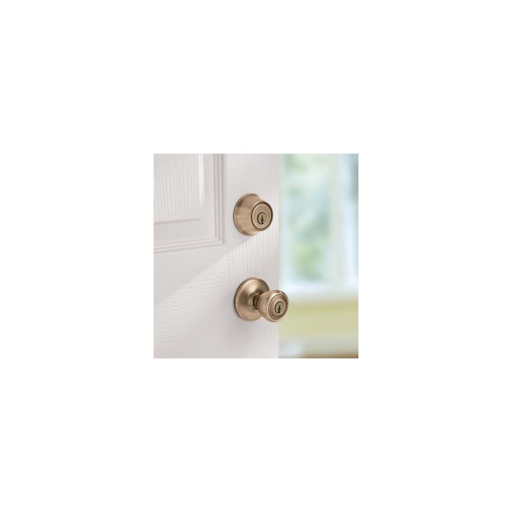 Kwikset Antique Brass Tylo Door Knob & Single Cylinder Deadbolt Set - Ascmtools