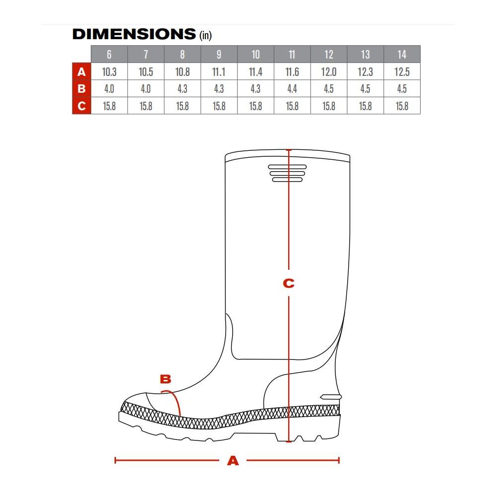 Protective Industrial Products Boss Footwear 16″ Black PVC Plain Toe Boot Size 6 - Ascmtools