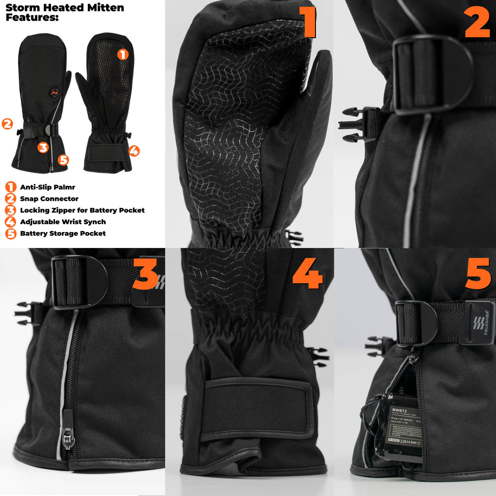 Mobile Warming Storm Heated Mittens Unisex 7.4V Black XS - Ascmtools