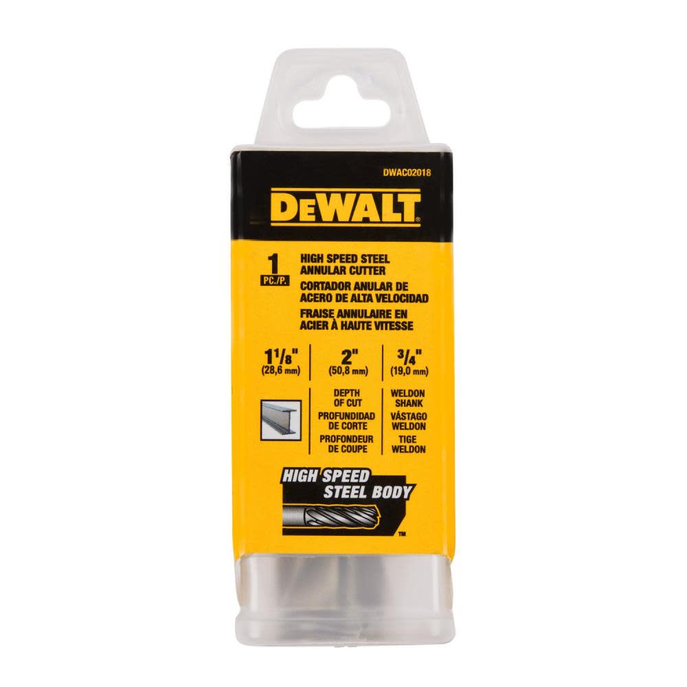 DEWALT Annular Cutter 1 1/8″ X 2″ HSS 3/4″ Weldon - Ascmtools