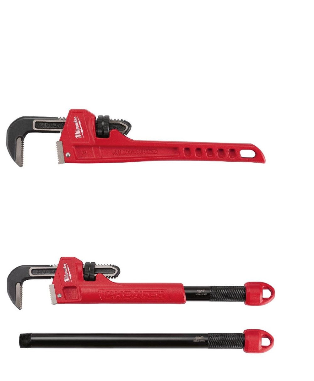 Milwaukee Cheater Pipe Wrench & 14″ Steel Pipe Wrench Bundle - Ascmtools