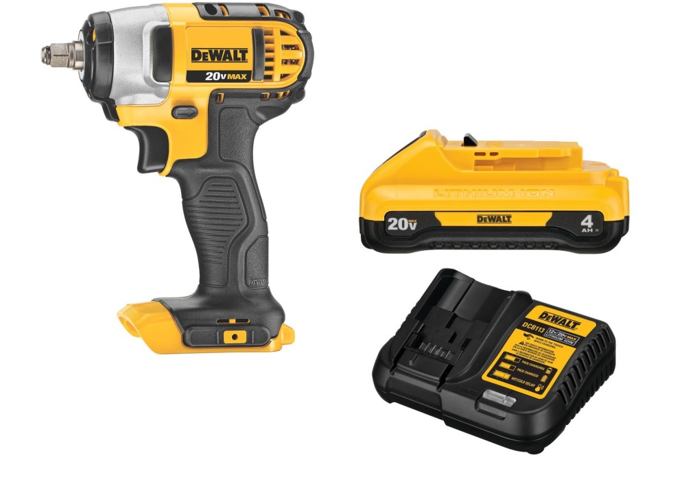 DEWALT 20V MAX 3/8″ Impact Wrench with 4Ah Starter Kit Bundle - Ascmtools
