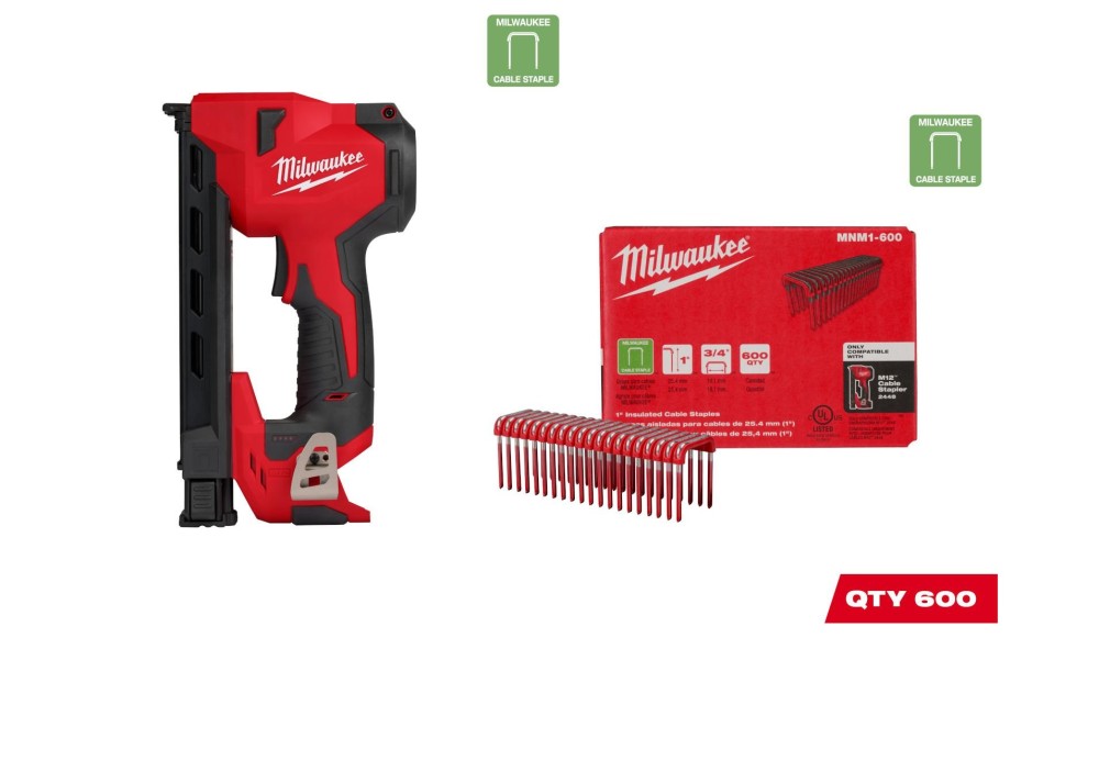 Milwaukee M12 Cable Stapler Bare Tool with 1″ Staples 600qty Bundle - Ascmtools