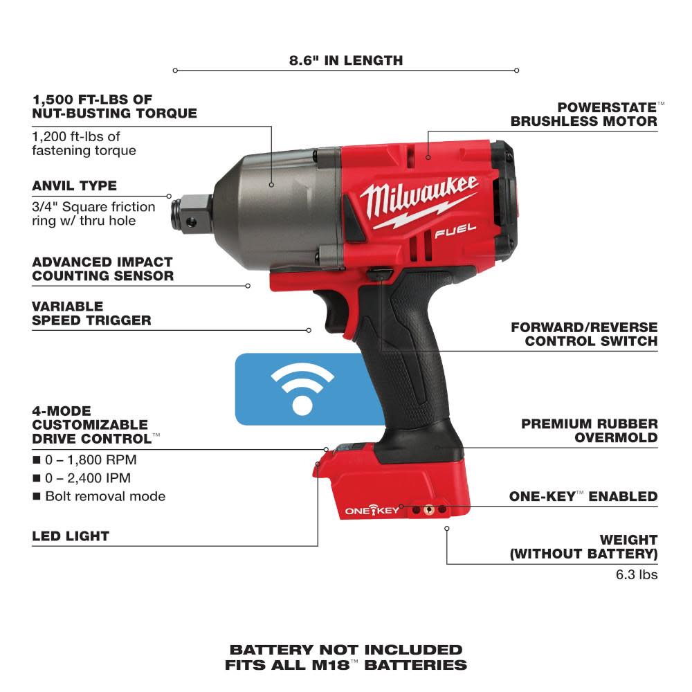 Milwaukee M18 FUEL with ONE-KEY High Torque Impact Wrench 3/4 in. Friction Ring - Ascmtools