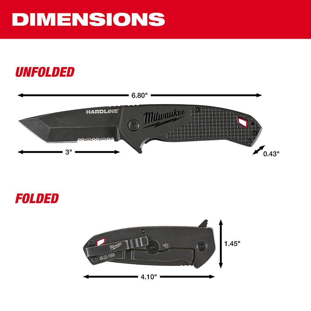 Milwaukee 3 in. HARDLINE Serrated Tanto Blade Pocket Knife - Ascmtools