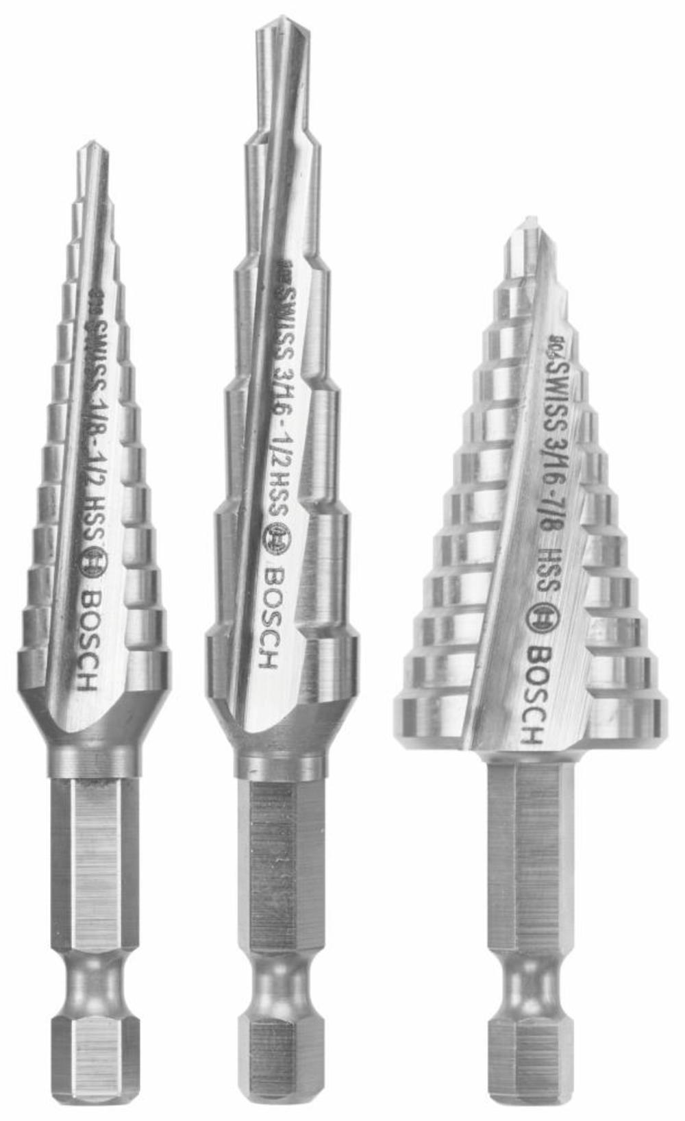 Bosch High Speed Steel Impact Tough Turbo Step Drill Bit Set 3pc - Ascmtools