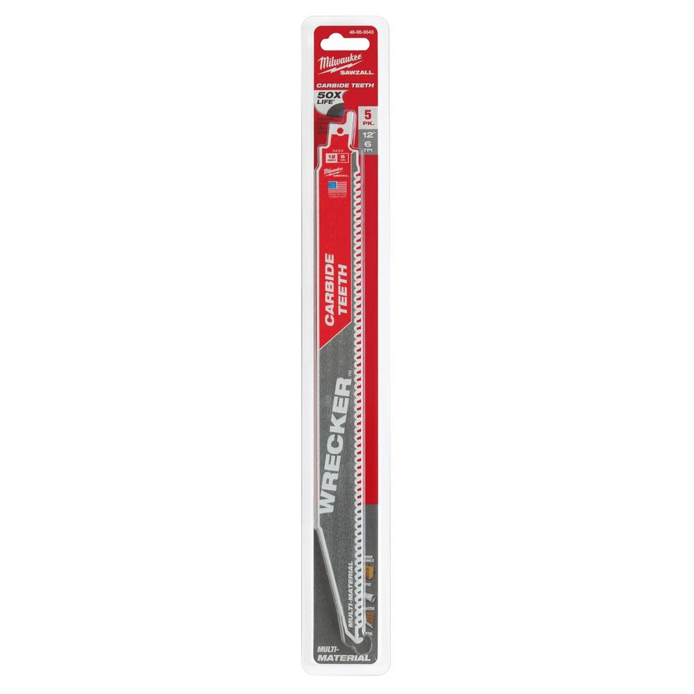 Milwaukee 12″ 6 TPI THE WRECKER with Carbide Teeth SAWZALL Blade 5PK - Ascmtools