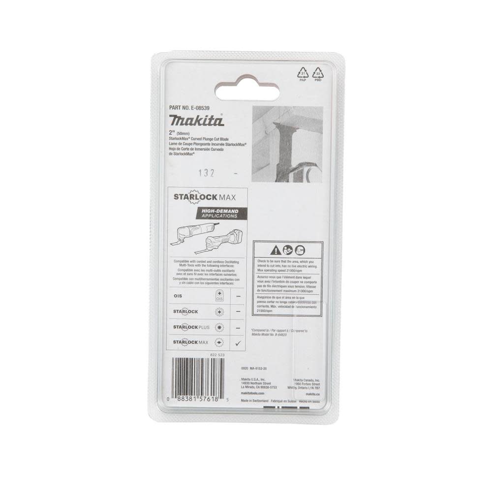 Makita StarlockMax Oscillating Multi Tool 2″ Bi Metal Curved Plunge Cut Blade - Ascmtools