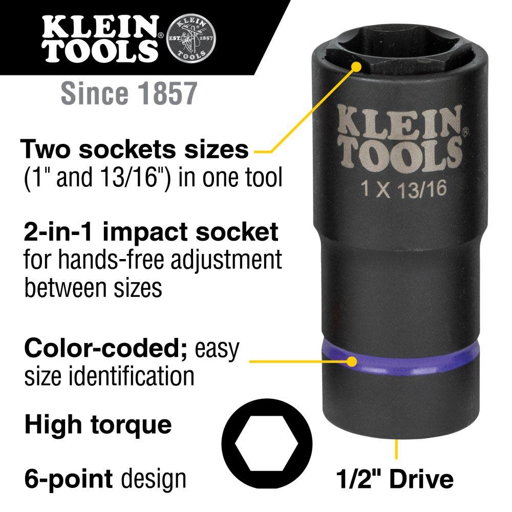 Klein Tools 2-in-1 Socket 1″ X 13/16″ 6 Pt - Ascmtools