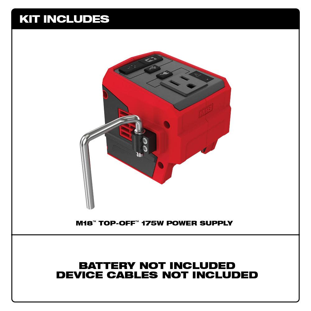 Milwaukee M18 TOP-OFF 175W Power Supply and M18 REDLITHIUM XC5.0 Battery Pack - Ascmtools