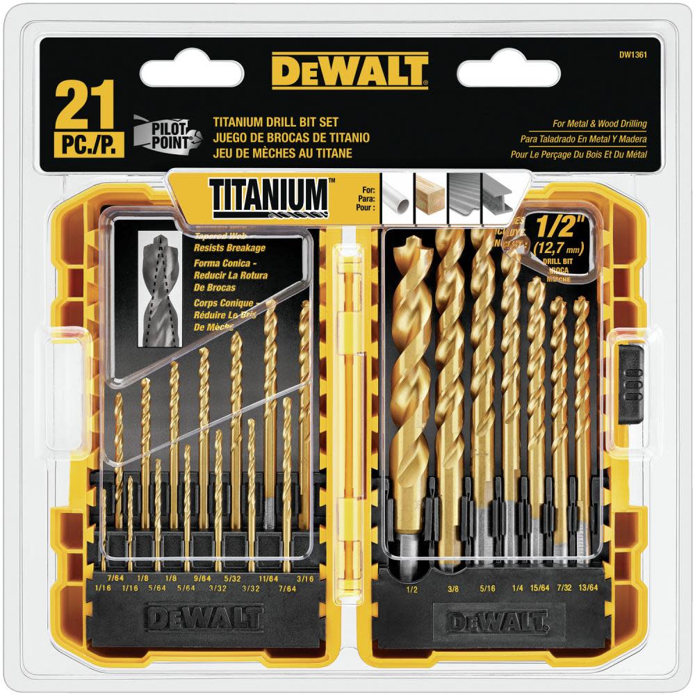 DEWALT 21-Piece Titanium Nitride Coating PP Drill Bit Set - Ascmtools