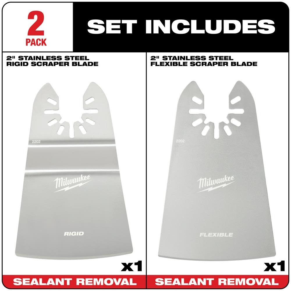 Milwaukee OPEN-LOK 2″ RIGID & 2″ FLEXIBLE SCRAPER VARIETY PACK 2PC - Ascmtools