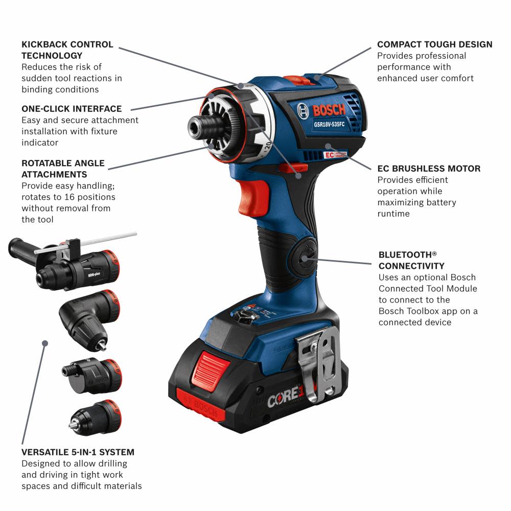 Bosch 18V EC 5 In 1 Drill/Driver Kit Flexiclick Reconditioned - Ascmtools