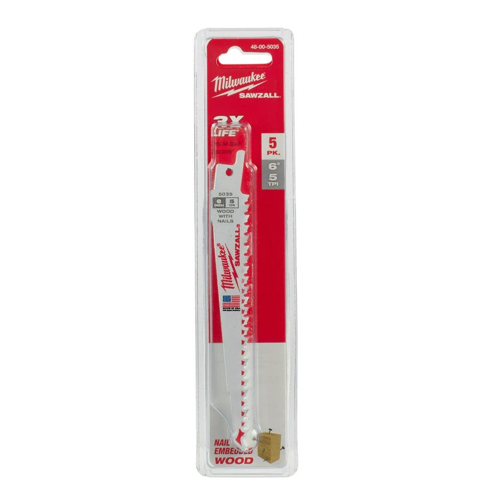 Milwaukee 6 in. 5 TPI SAWZALL Blades 5PK - Ascmtools