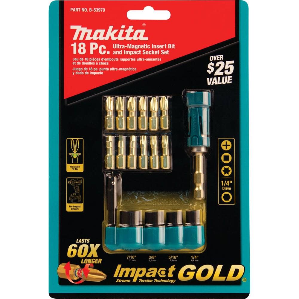 Makita Impact Gold Driver Bit and Socket Set (18-Piece) - Ascmtools
