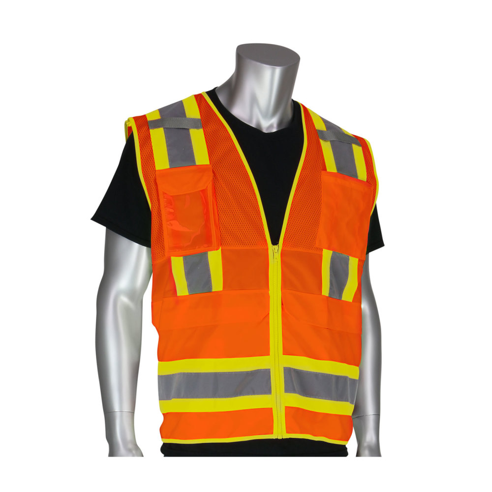 Protective Industrial Products Surveyors Tech Vest Hi-Vis Orange Two-Tone Ten Pocket 2X - Ascmtools