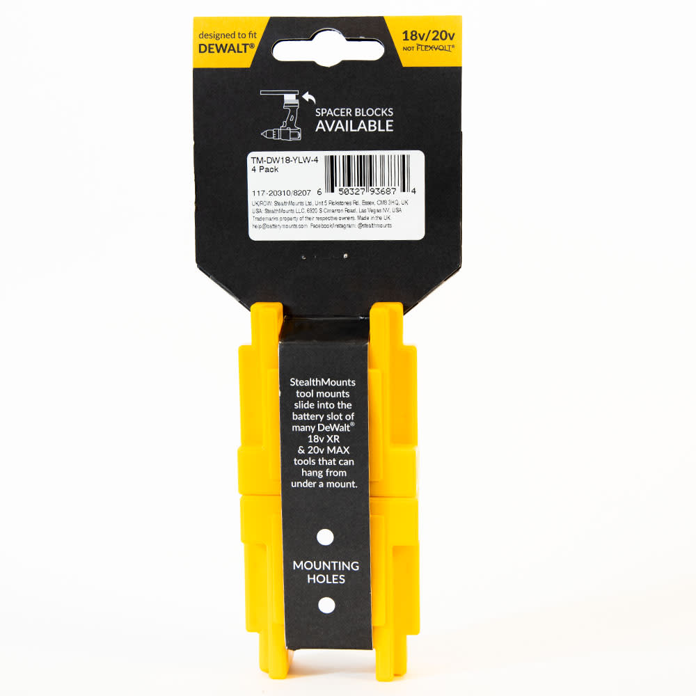Stealthmounts Tool Mount DEWALT 18V 20V XR Tools Yellow 4pk - Ascmtools