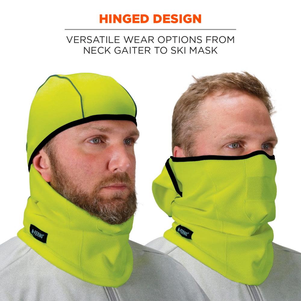 Ergodyne N Ferno 6823 Balaclava Face Mask Windproof Hinged Lime - Ascmtools