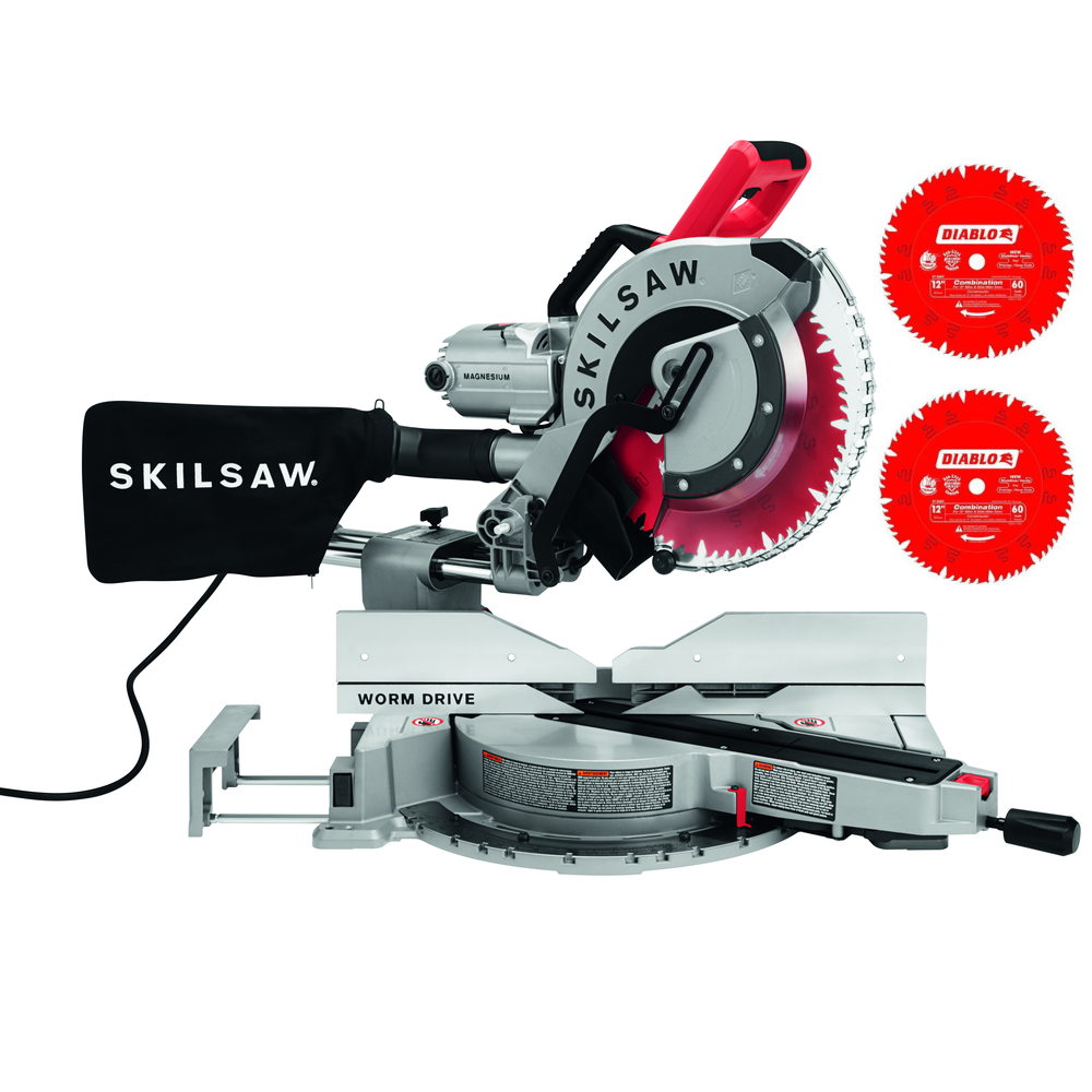 SKIL 12″ Worm Drive Dual Bevel Sliding Miter Saw with 2 Additional Blades - Ascmtools