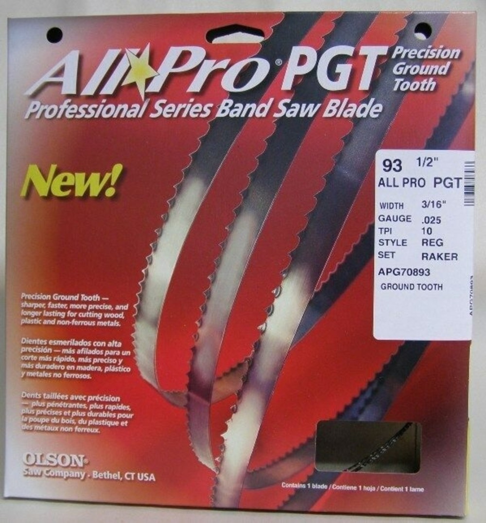 Olson Saw Company 3/16 025 10 REG 93 1/2In AllPro PGT Band Saw Blade - Ascmtools