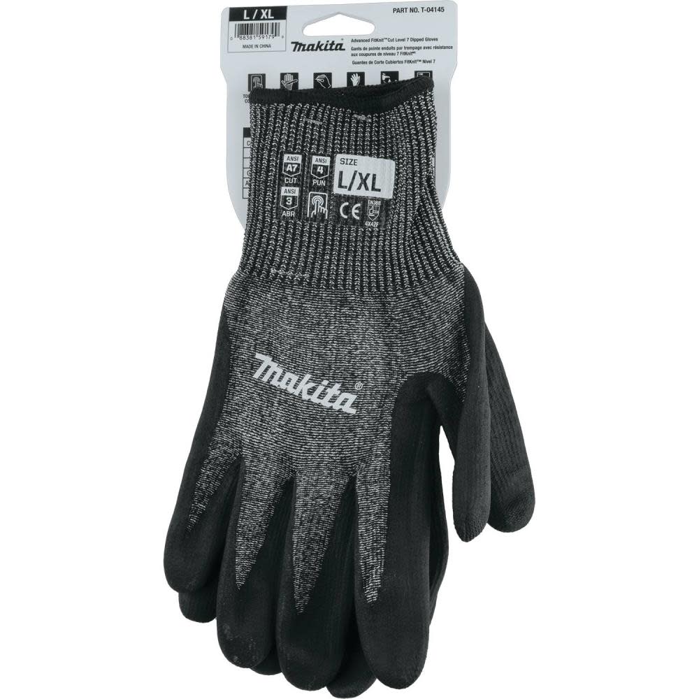 Makita Advanced FitKnit Gloves Cut Level 7 Nitrile Coated Dipped L/XL - Ascmtools