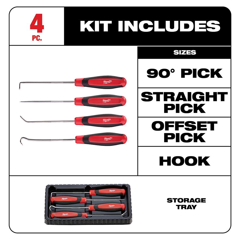 Milwaukee 4pc Hook & Pick Set - Ascmtools