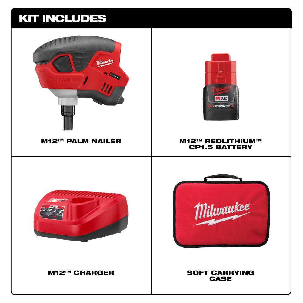 Milwaukee M12 Cordless Lithium-Ion Palm Nailer Kit - Ascmtools