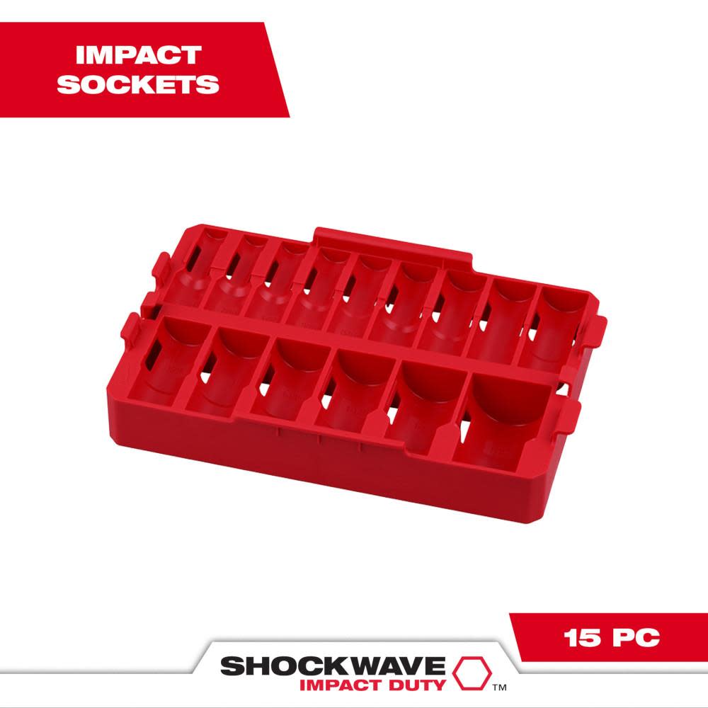 Milwaukee SHOCKWAVE Impact Duty Socket 1/2 Dr 15pc Tray Only - Ascmtools