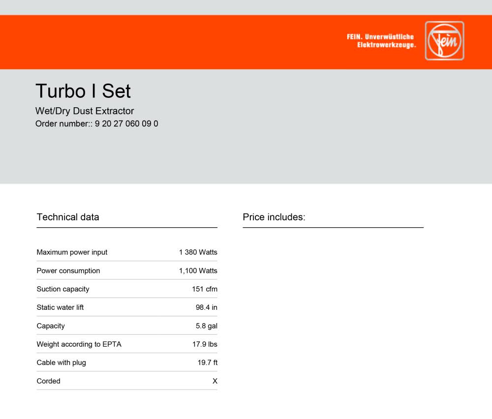 Fein Turbo I 9-20-28 Vacuum/Dust Extractor Set - Ascmtools