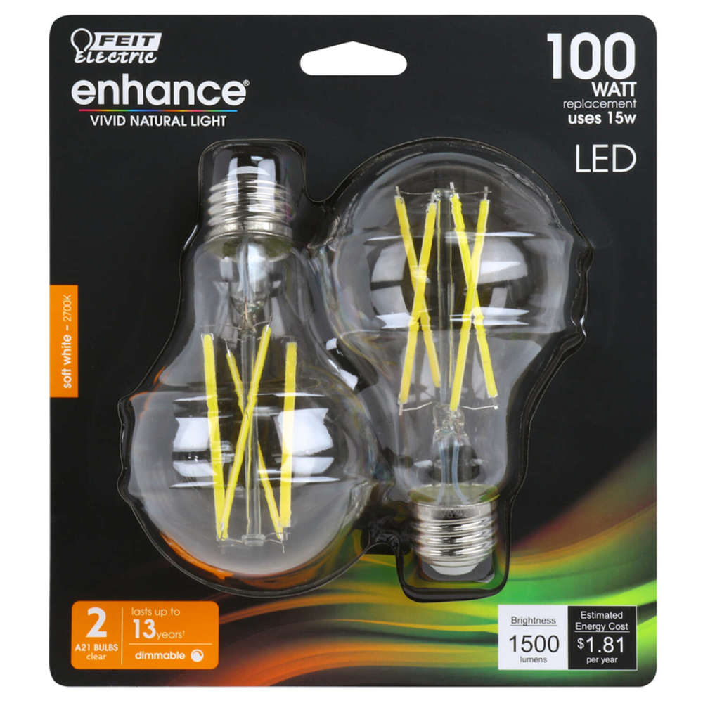 Feit Electric 100W A21 E26 Enhance Filament LED Bulb 2pk - Ascmtools