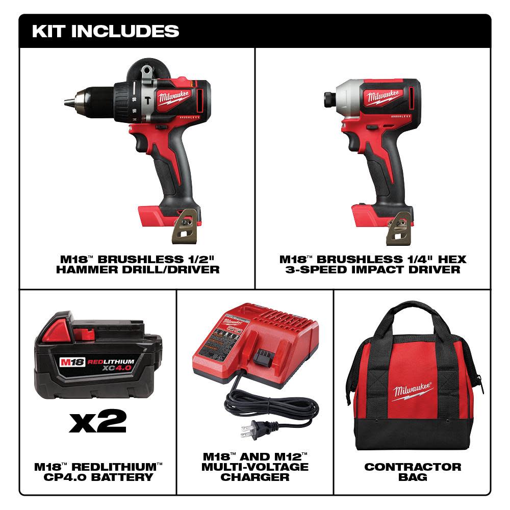 Milwaukee M18 Brushless Hammer Drill/Impact Combo Kit - Ascmtools