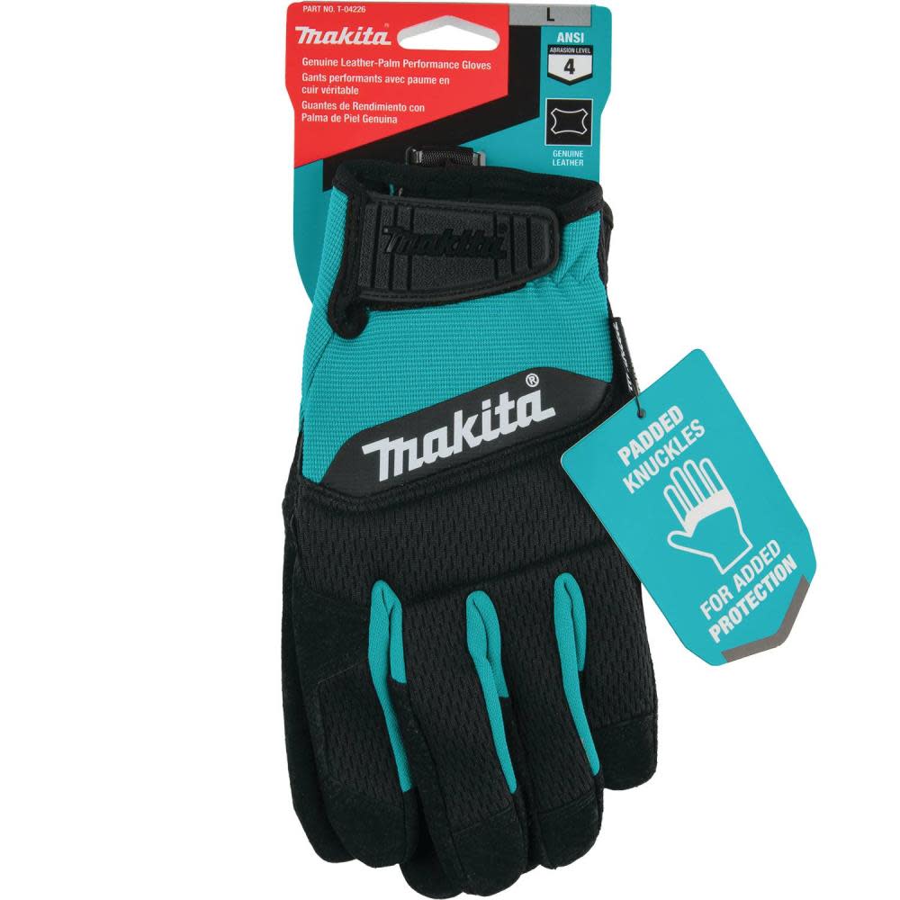 Makita Performance Gloves Genuine Leather Palm Large - Ascmtools