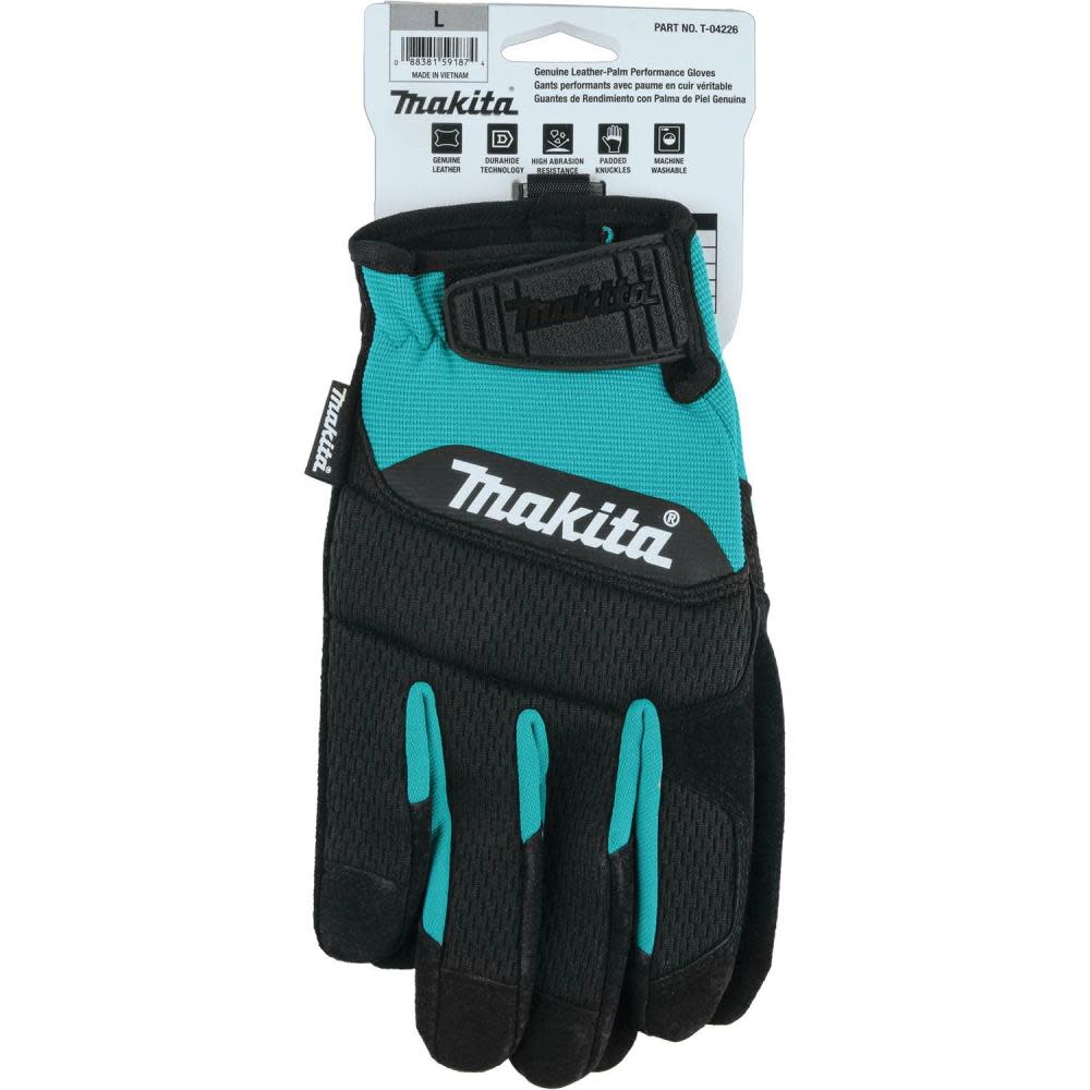 Makita Performance Gloves Genuine Leather Palm Large - Ascmtools