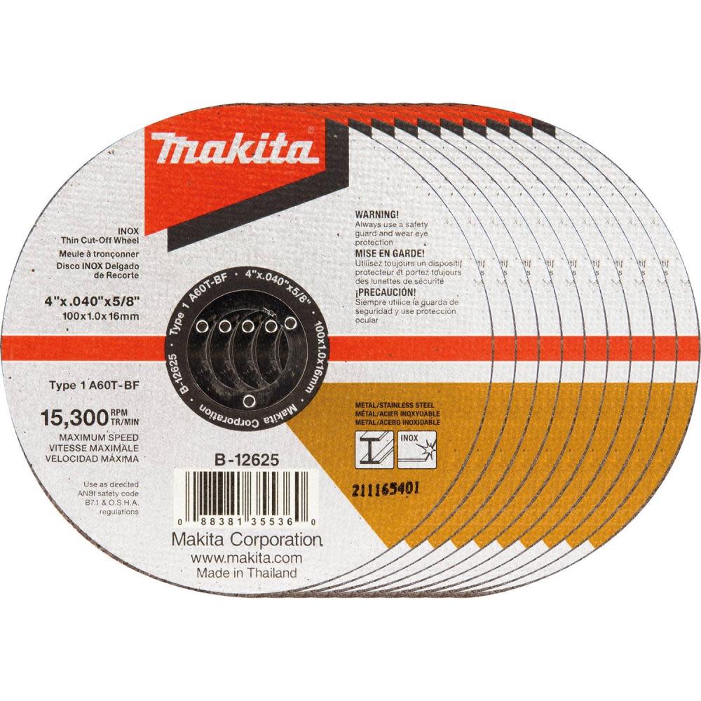 Makita 4 in. x .040 in. x 5/8 in. Thin INOX Cut-Off Wheel (10-Pack) - Ascmtools