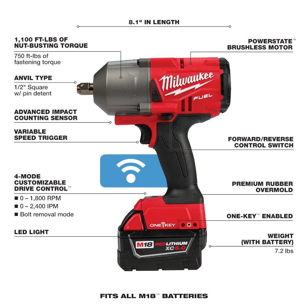 Milwaukee M18 FUEL with ONE-KEY High Torque Impact Wrench 1/2 in. Pin Detent Kit - Ascmtools