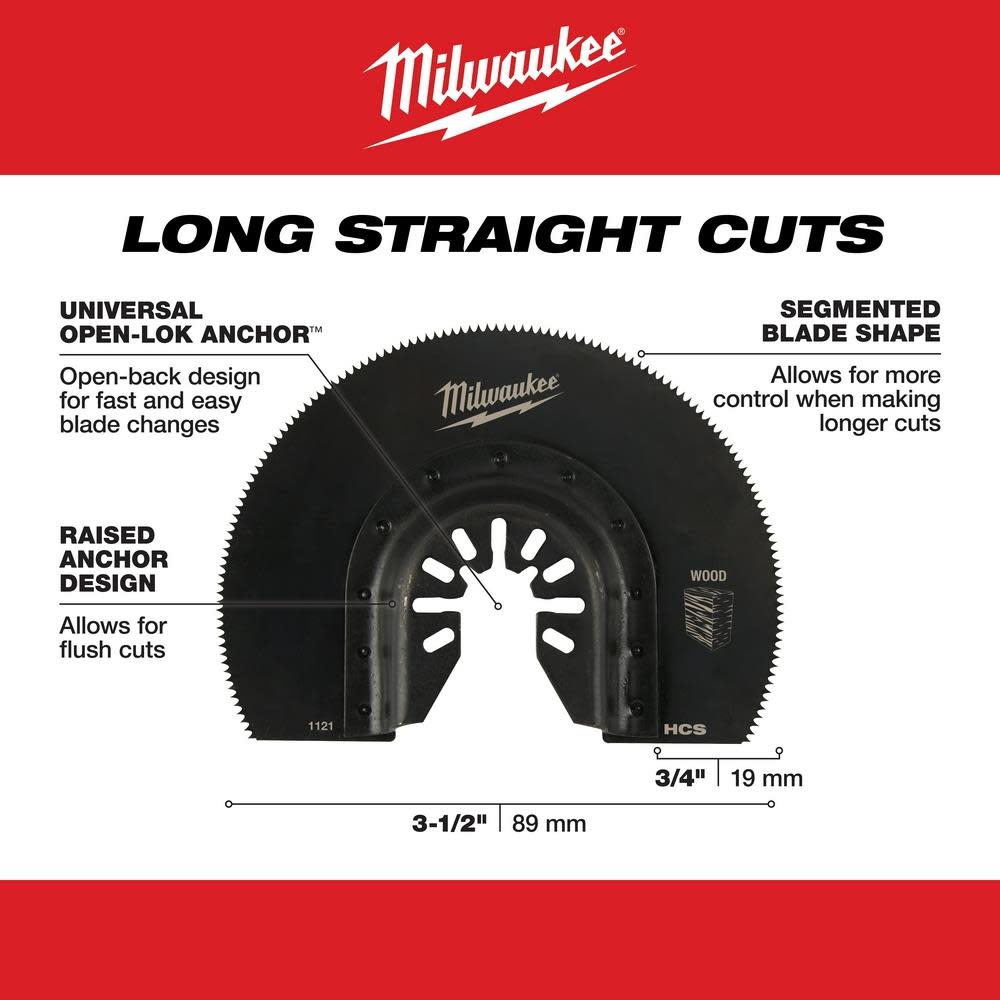 Milwaukee OPEN-LOK 3-1/2″ HCS SEGMENTED WOOD BLADE 1PK - Ascmtools