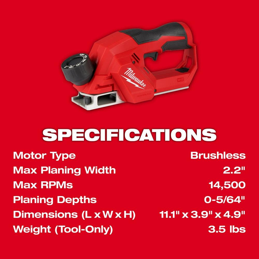 Milwaukee M12 2″ Planer Brushless Bare Tool - Ascmtools