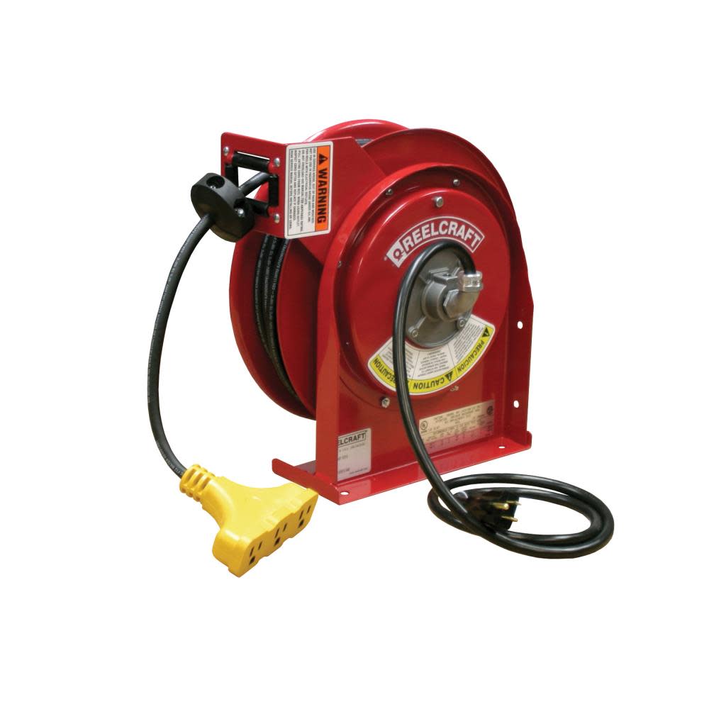 Reelcraft 45 Ft. Triple Tap Outlet Spring Retractable Power Cord Reel Steel - Ascmtools
