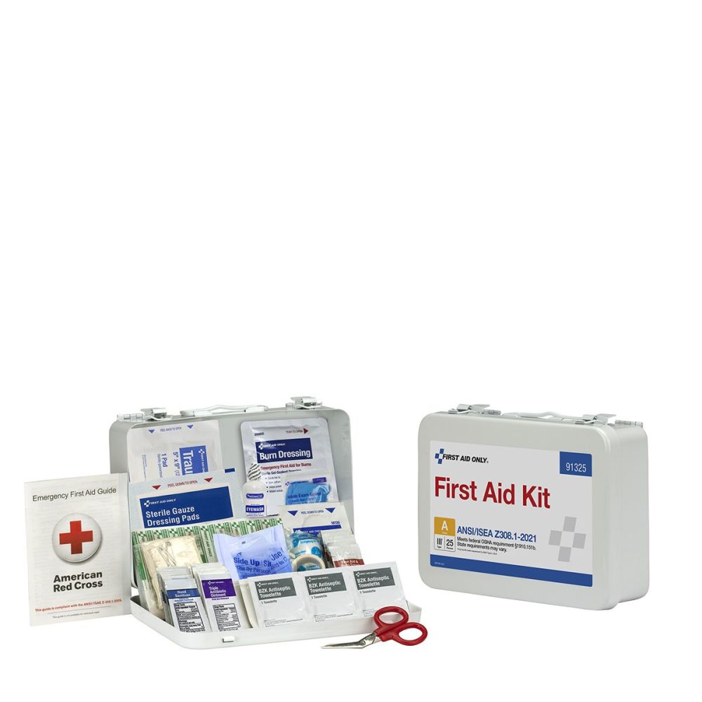 First Aid Only First Aid Kit 25 Person Metal Case ANSI Portable - Ascmtools