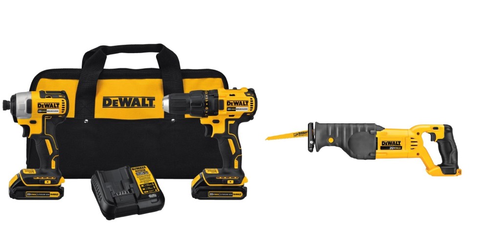 DEWALT 20V MAX Drill Driver & Impact Kit with Reciprocating Saw Bundle - Ascmtools