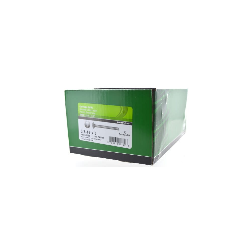 Hillman 3/8-16 x 5″ Zinc Carriage Bolt 50pk - Ascmtools