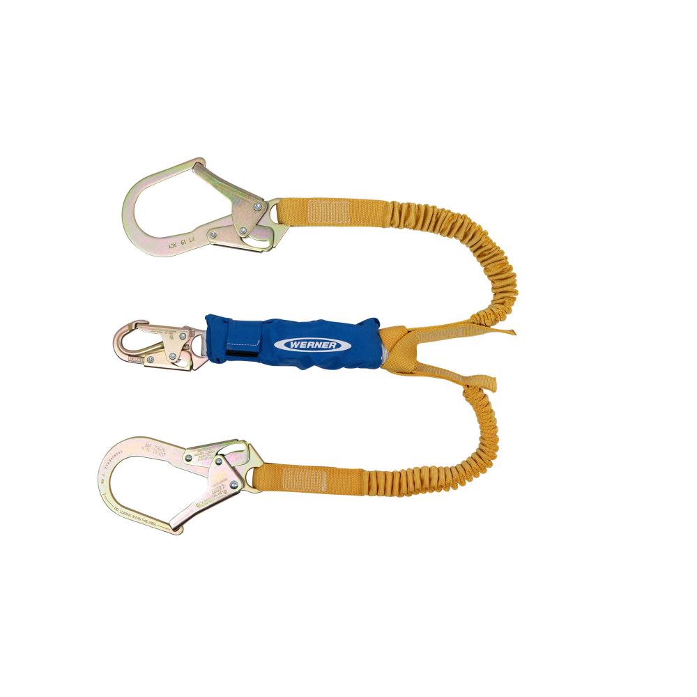Werner 6ft DeCoil Stretch Twinleg Lanyard (DCELL Shock Pack Elastic Web Snap Hook Rebar Hook) - Ascmtools