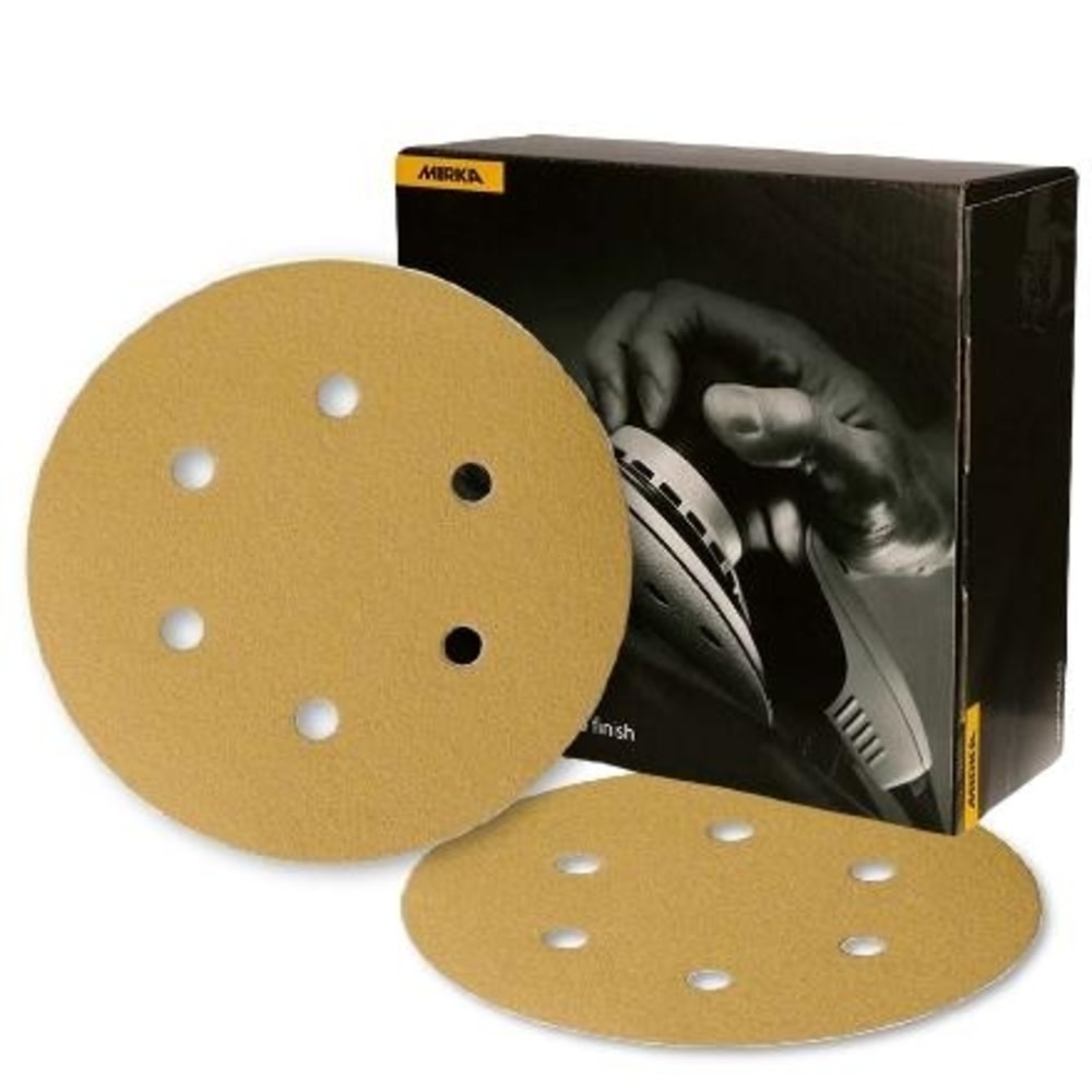 Mirka 6″ Gold 6-Hole 120 Grit Dustless Hook & Loop Sanding Vacuum Disc P120 Pack of 50 - Ascmtools