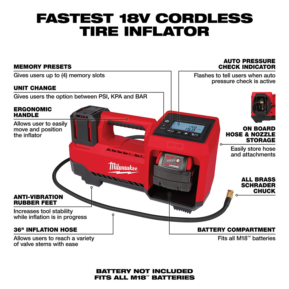 Milwaukee M18 Inflator with XC 5Ah Starter Kit Bundle - Ascmtools