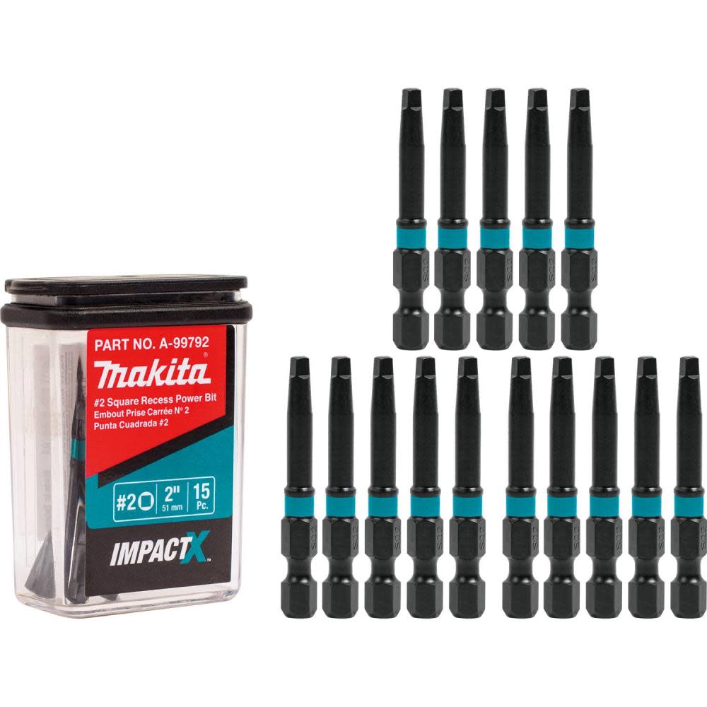 Makita Impact X #2 Square Recess 2? Power Bit 15/pk - Ascmtools