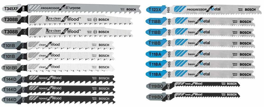 Bosch T Shank Wood & Metal Cutting Jig Saw Blade Set 18pc - Ascmtools