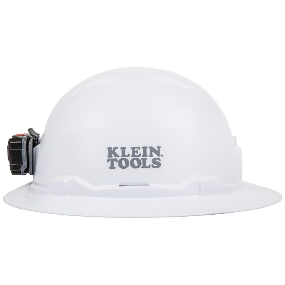 Klein Tools Hard Hat Non-vented Full Brim with Rechargeable Headlamp White - Ascmtools