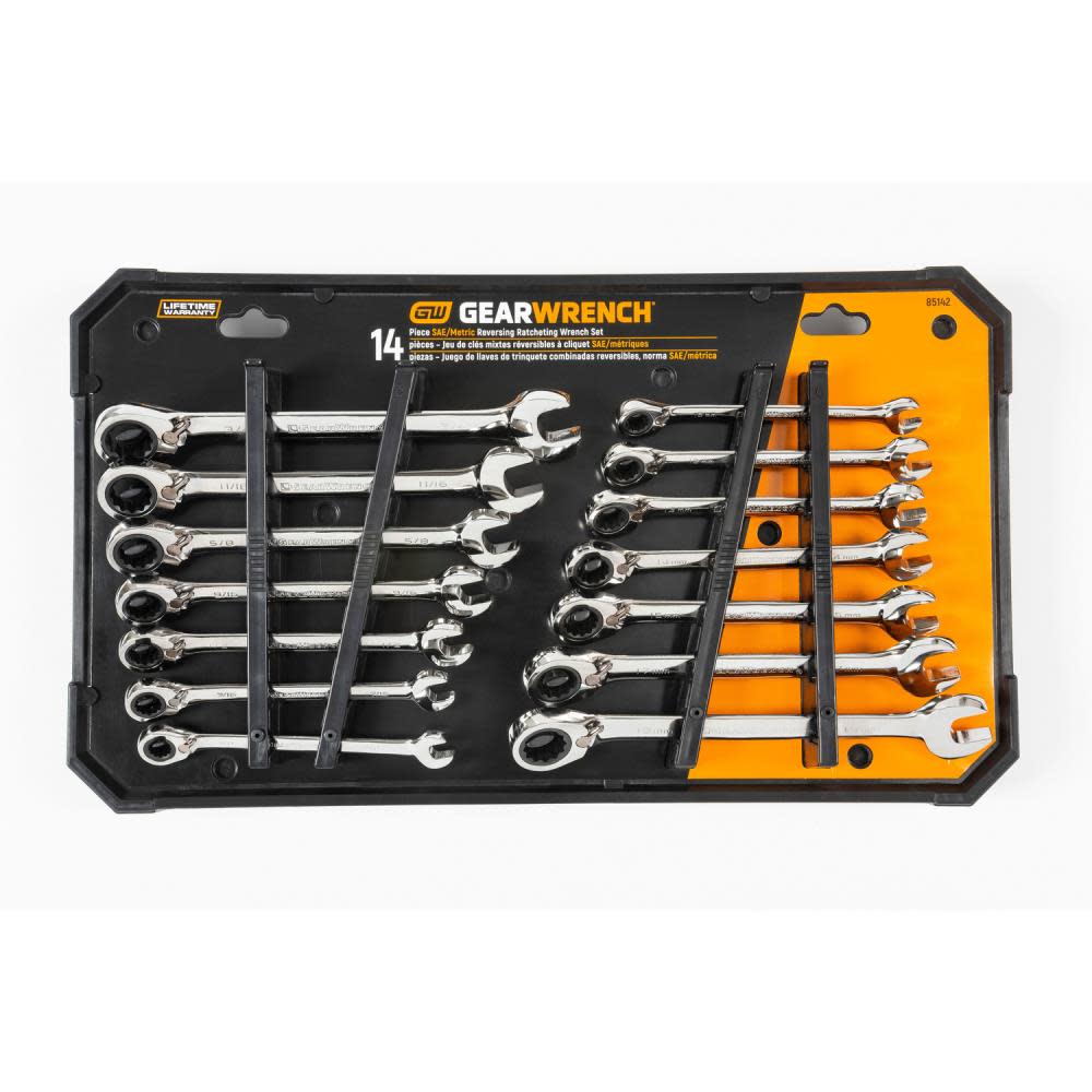 GEARWRENCH Ratcheting Combination SAE/Metric Wrench Set 14pc - Ascmtools