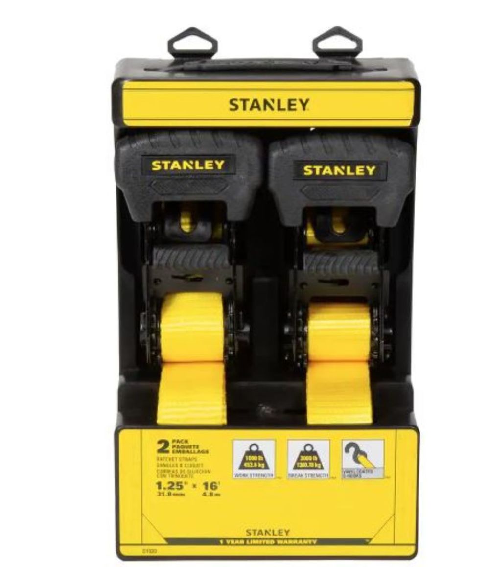 Stanley Ratchet Straps 1.25″ X 16′ 3000lbs 2pk - Ascmtools