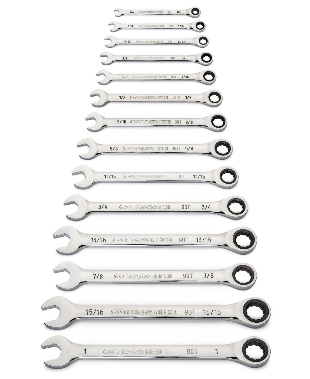 GEARWRENCH 14 Pc 90T 12 Point SAE Combination Ratcheting Wrench Set - Ascmtools